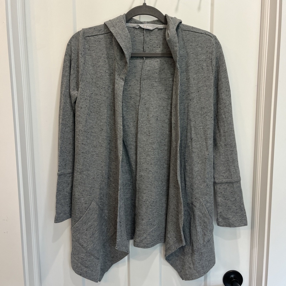 Harmony and Balance Women's  Gray Hooded Cardigan Pockets Open Front Sz Small